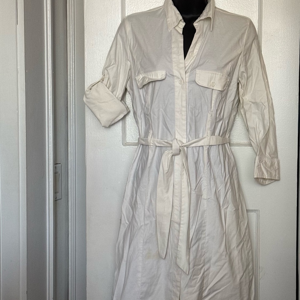 White 🪽 Cotton Button-Up Shirt Robe Dress